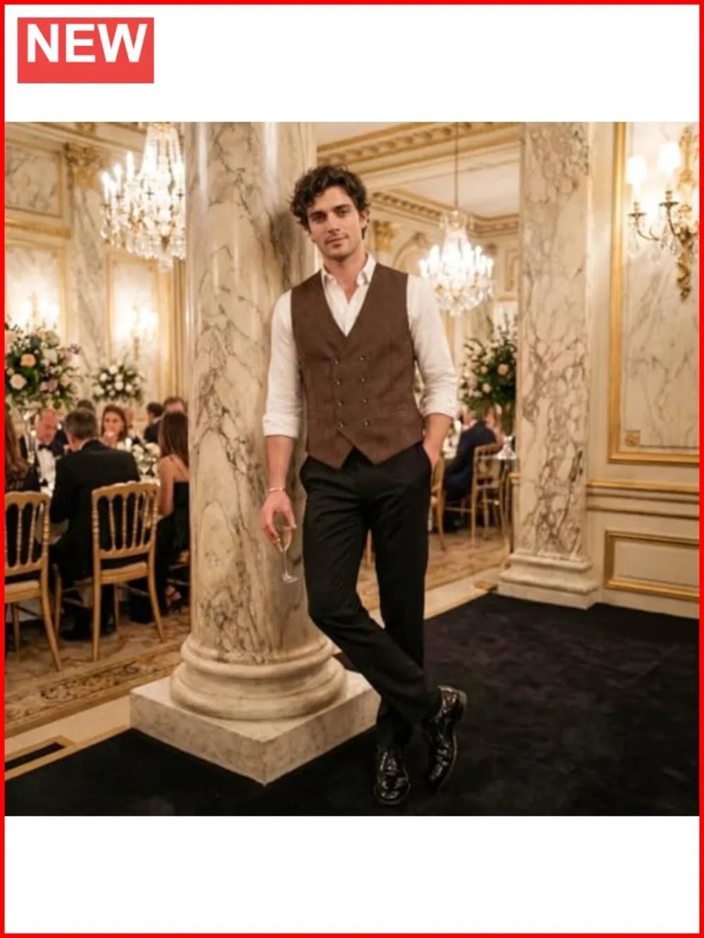 Men's Wool Herringbone Suit Vest Regular Fit Double Breasted Waistcoat Wedding